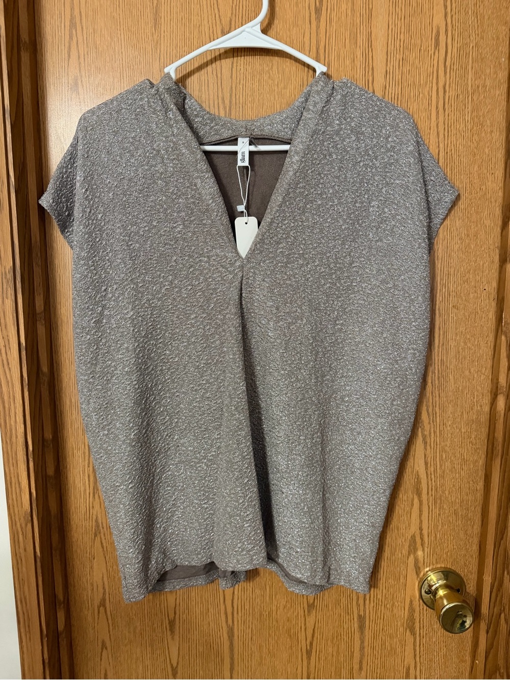 Glam Taupe Metallic Shimmer V-Neck Top Women’s Small NWT Cap Sleeve Blouse